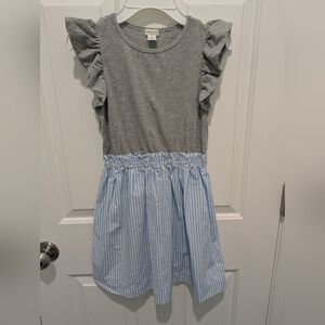 Crewcuts Gray Top with Blue Striped Skirt Dress